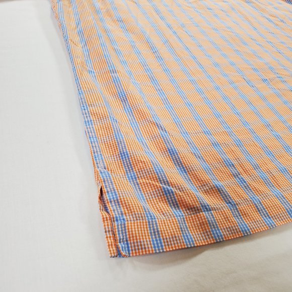 Johnston Murphy Shirt Men Medium Orange Blue Check Regular Fit Casual Button Up - Picture 10 of 14